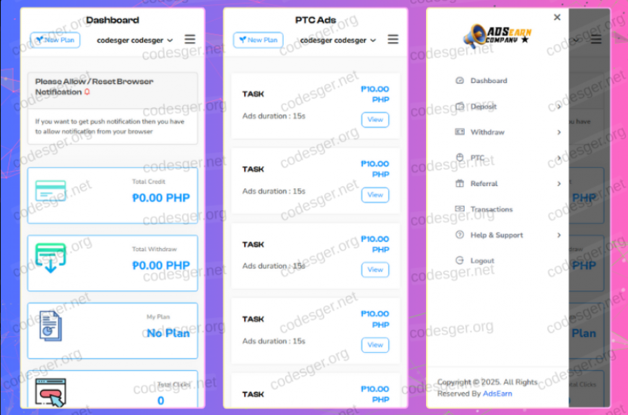 AdsEarn Task Do Earn HYIP Investment PHP Script